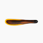 Dinosaur Designs Temple Cake Knife in Tortoise — handcrafted marbled amber and black resin cake knife with smooth tapered blade and rounded handle