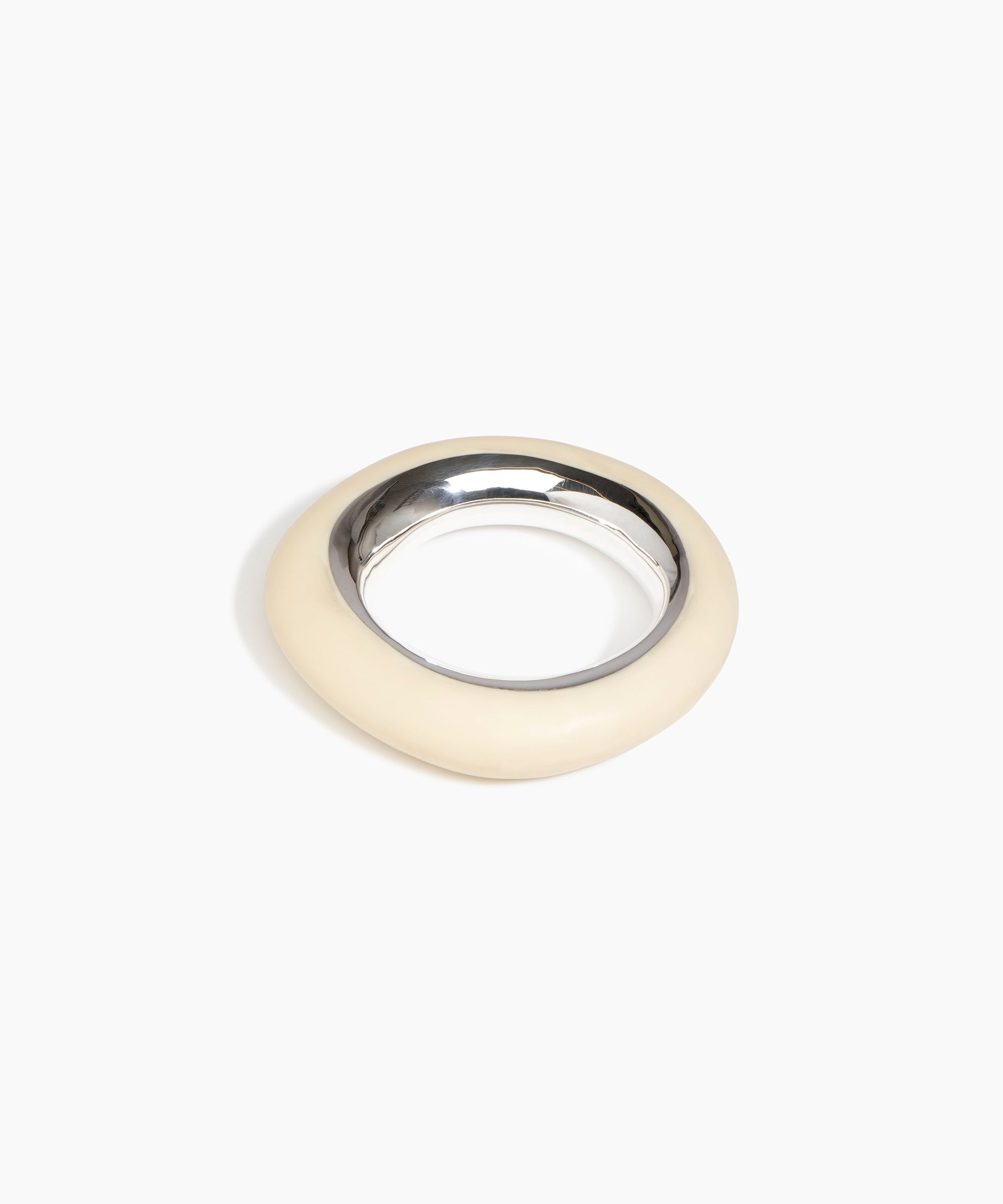 Dinosaur Designs Medium Drift Duo Bangle in Cream Colour resin with Silver-Plated Brass Material.