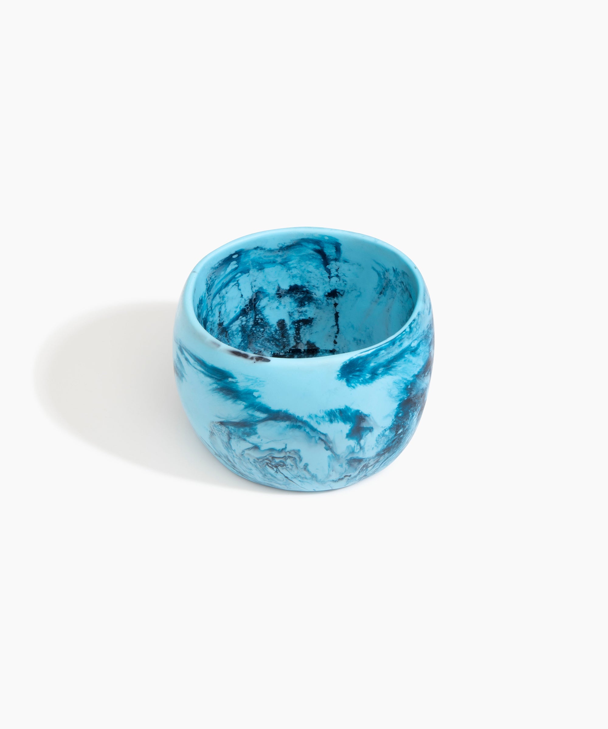 Dinosaur Designs Rock Totem Vase in Cappuccino — handcrafted pool blue marbled resin vase with organic silhouette..
