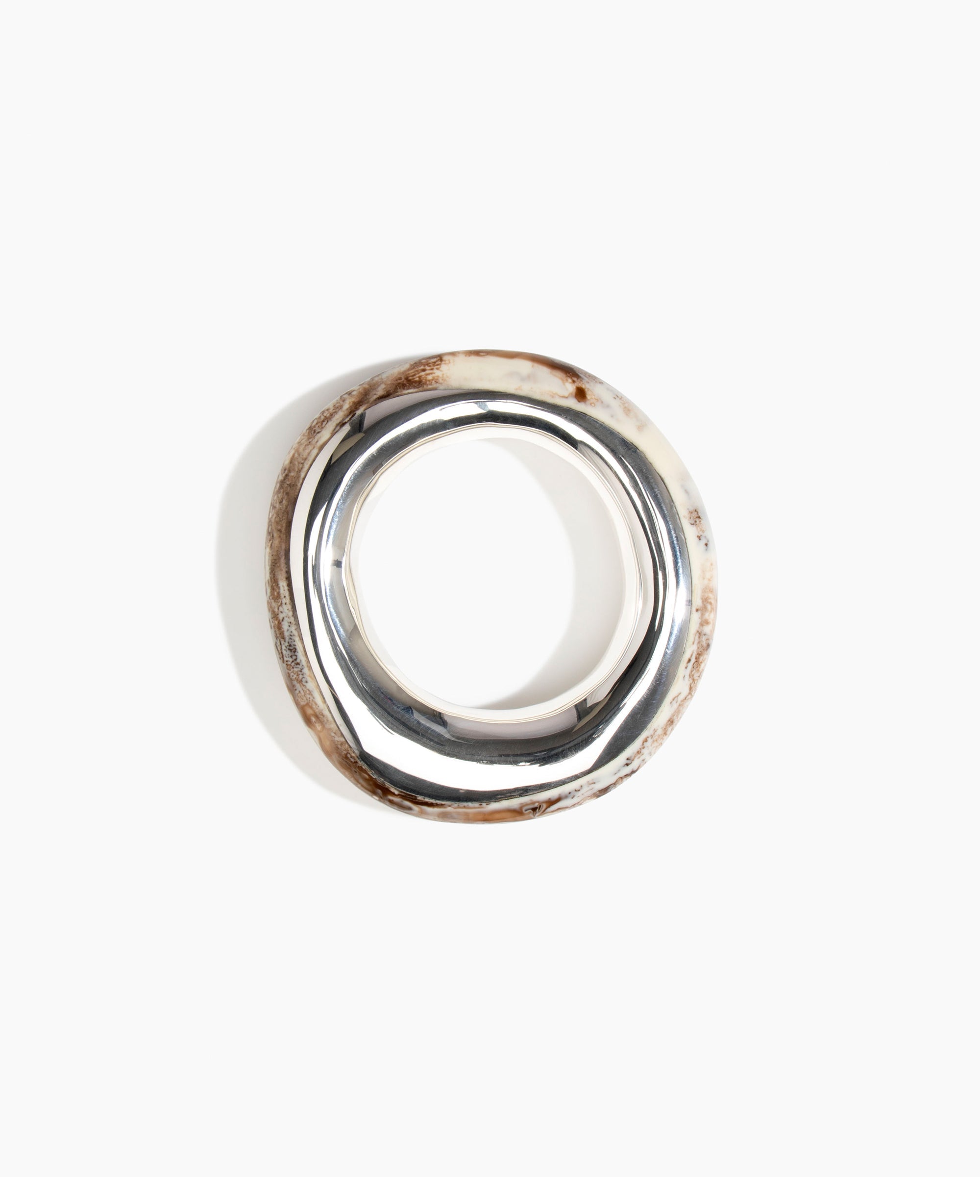 Dinosaur Designs LBRCKDUOMED Medium Rock Duo Bangle SILVER CAPPUCCINO