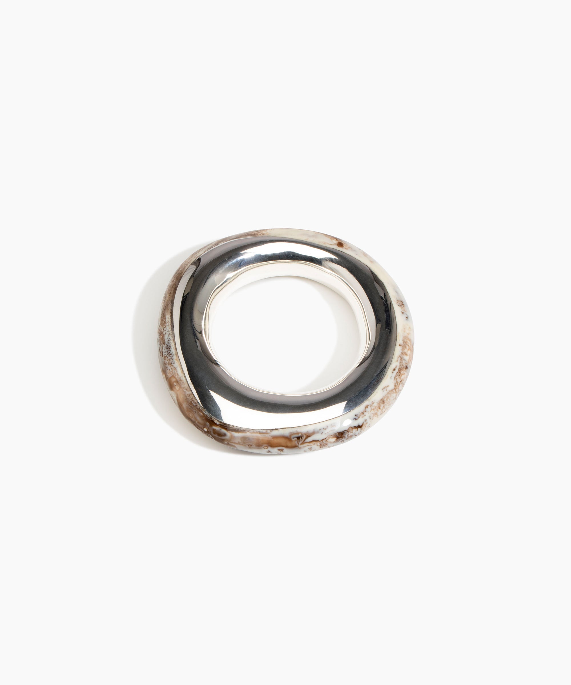 Dinosaur Designs LBRCKDUOMED Medium Rock Duo Bangle SILVER CAPPUCCINO