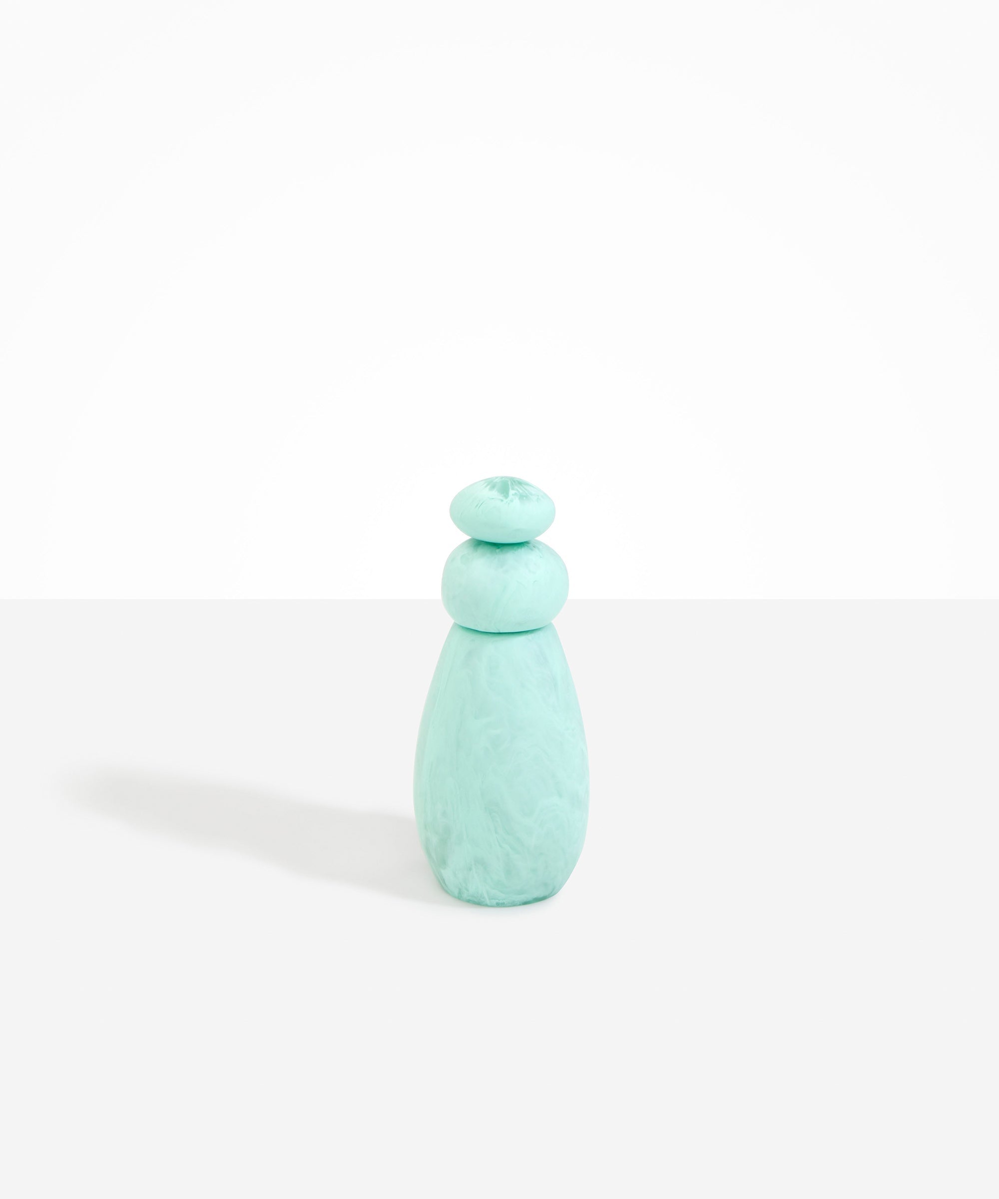 Dinosaur Designs Tall Pepper Boulder Grinder in Mint — handcrafted marbled mint blue resin pepper grinder with elongated teardrop body and stacked pebble lid