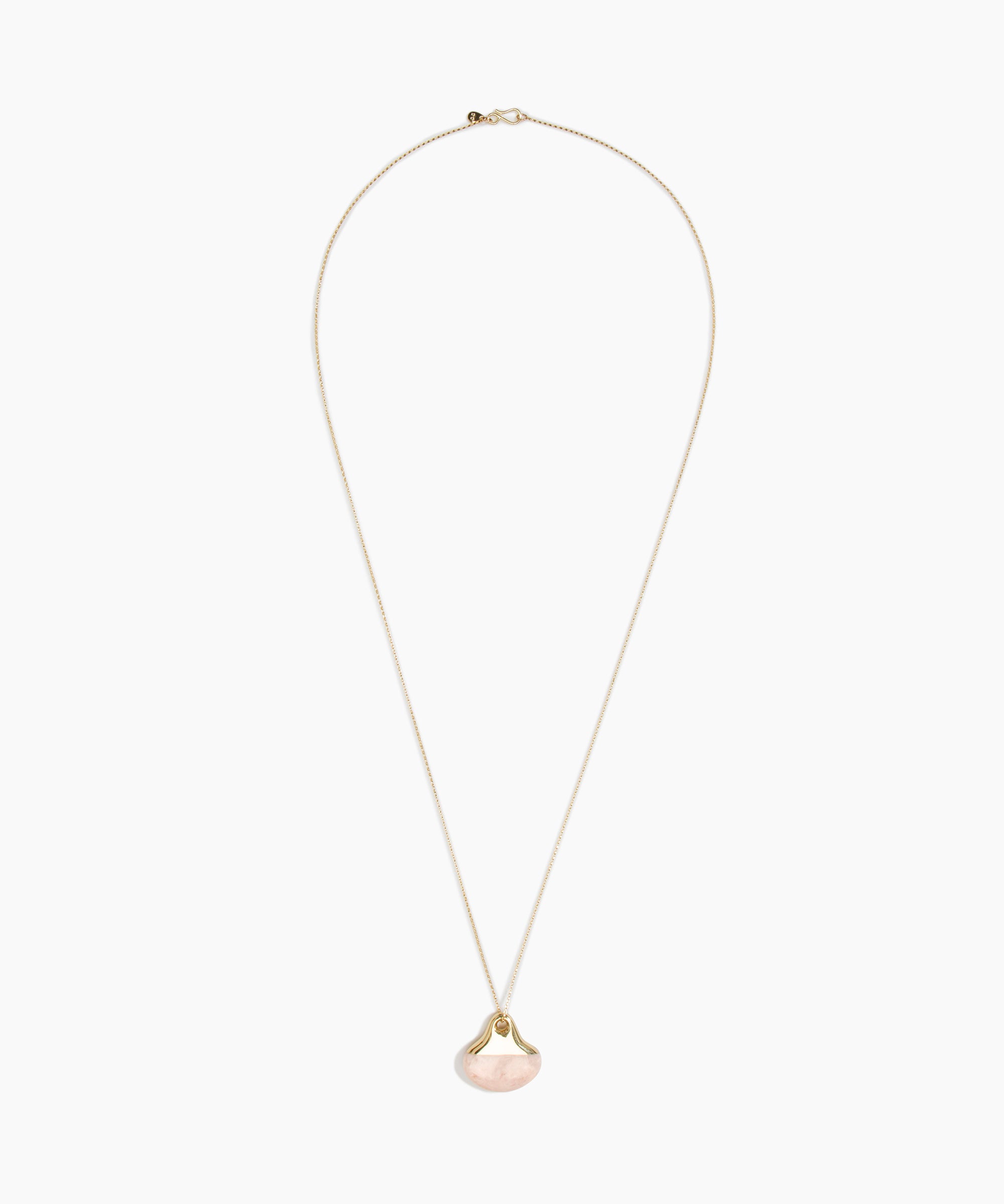 Dinosaur Designs Polished Lotus Chain Pendant in Rose Swirl with Gold-Fill hardware — marbled dusty pink resin half-crescent pendant on a fine gold-fill chain with clasp