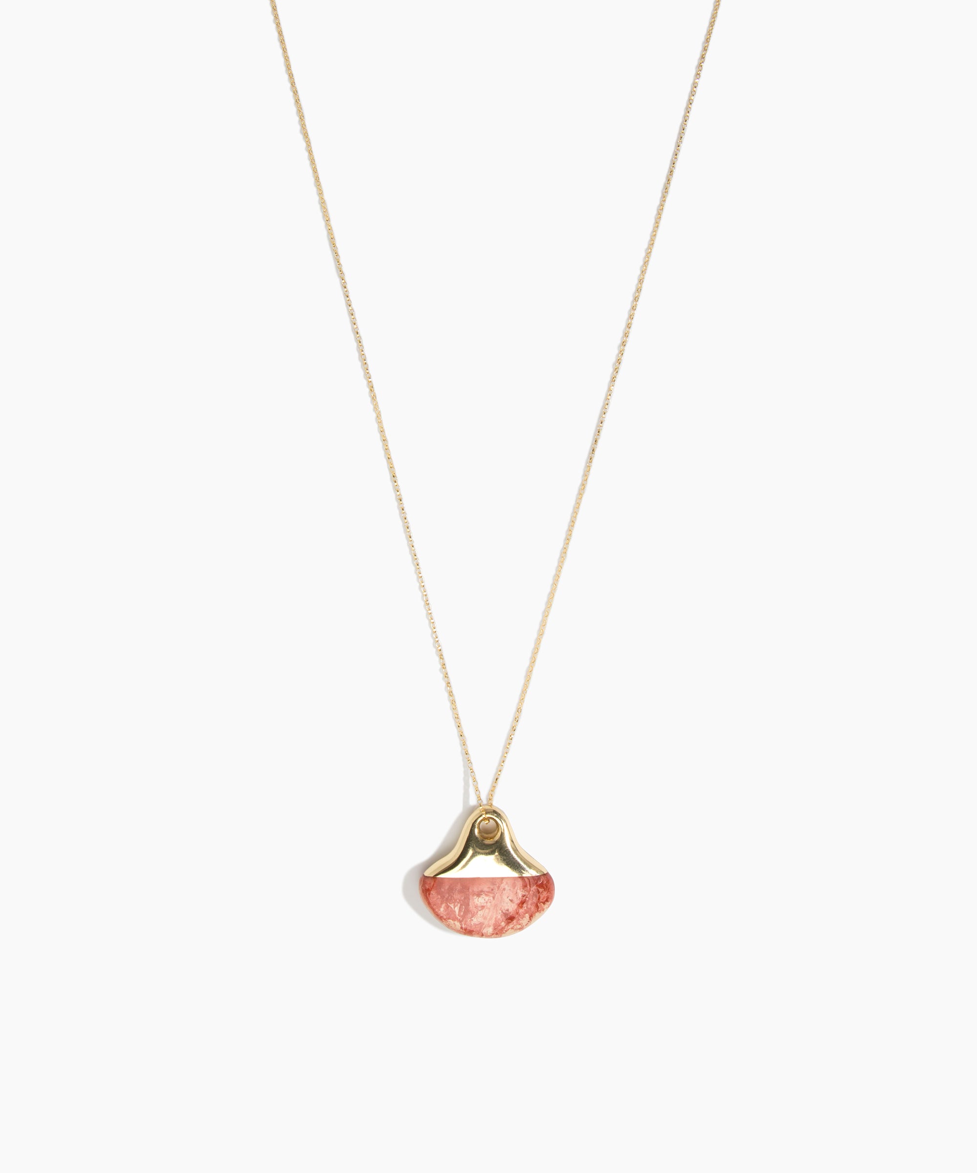 Dinosaur Designs Polished Lotus Chain Pendant in Rust with Gold-Fill hardware — marbled brown-red and cream resin half-crescent pendant on a fine gold-fill chain with clasp