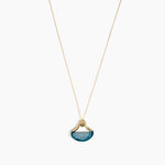 Dinosaur Designs Polished Lotus Chain Pendant in Turquoise with Gold-Fill hardware — marbled teal blue resin half-crescent pendant on a fine gold-fill chain with clasp