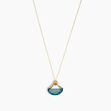 Dinosaur Designs Polished Lotus Chain Pendant in Turquoise with Gold-Fill hardware — marbled teal blue resin half-crescent pendant on a fine gold-fill chain with clasp