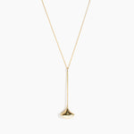 Dinosaur Designs Long Polished Lotus Chain Pendant in Chalk Swirl with Gold-Fill hardware — marbled off-white resin half-dome pendant with elongated polished gold-fill tapered stem on a fine gold-fill chain