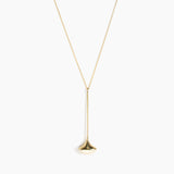 Dinosaur Designs Long Polished Lotus Chain Pendant in Chalk Swirl with Gold-Fill hardware — marbled off-white resin half-dome pendant with elongated polished gold-fill tapered stem on a fine gold-fill chain