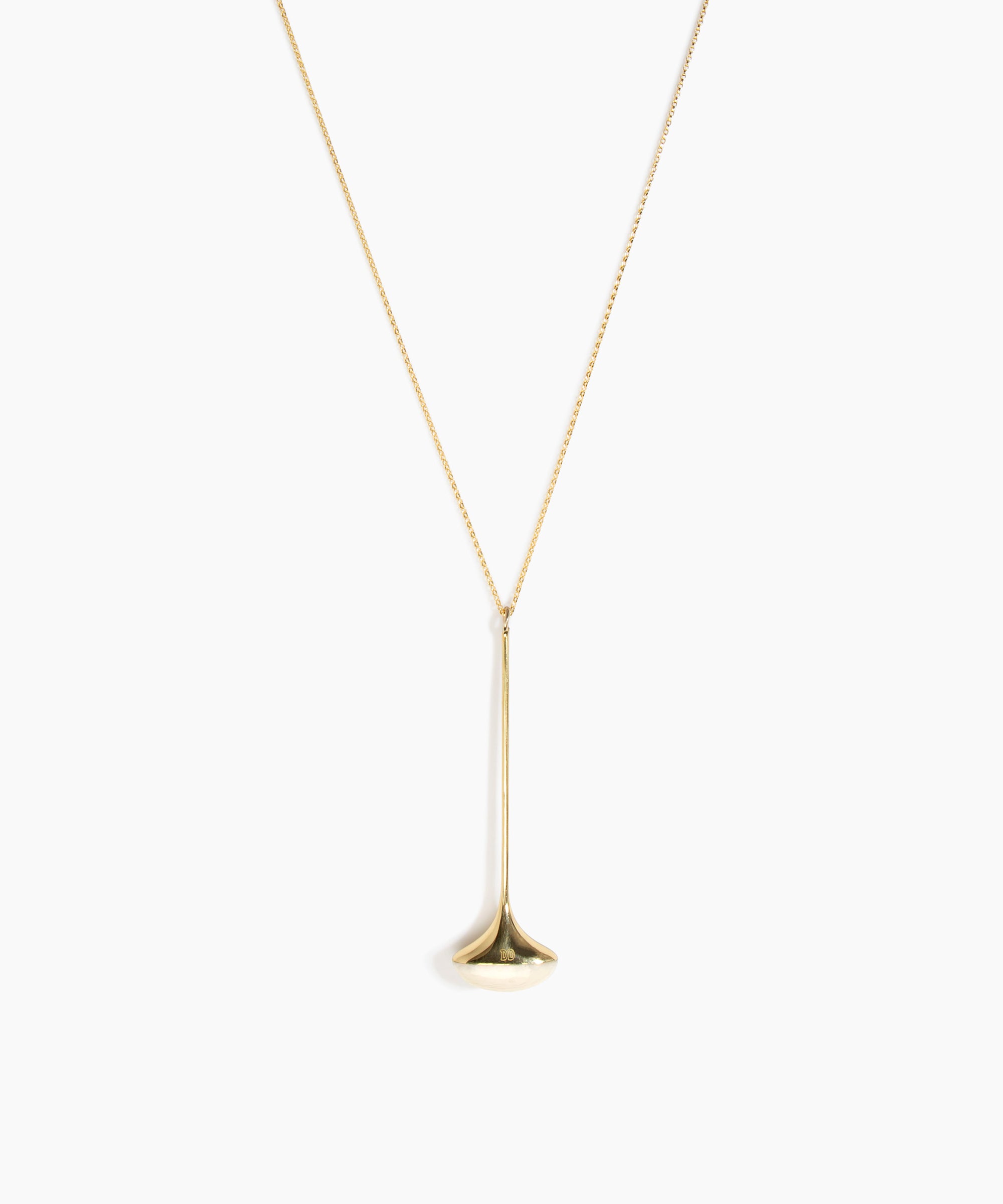 Dinosaur Designs Long Polished Lotus Chain Pendant in Chalk Swirl with Gold-Fill hardware — marbled off-white resin half-dome pendant with elongated polished gold-fill tapered stem on a fine gold-fill chain