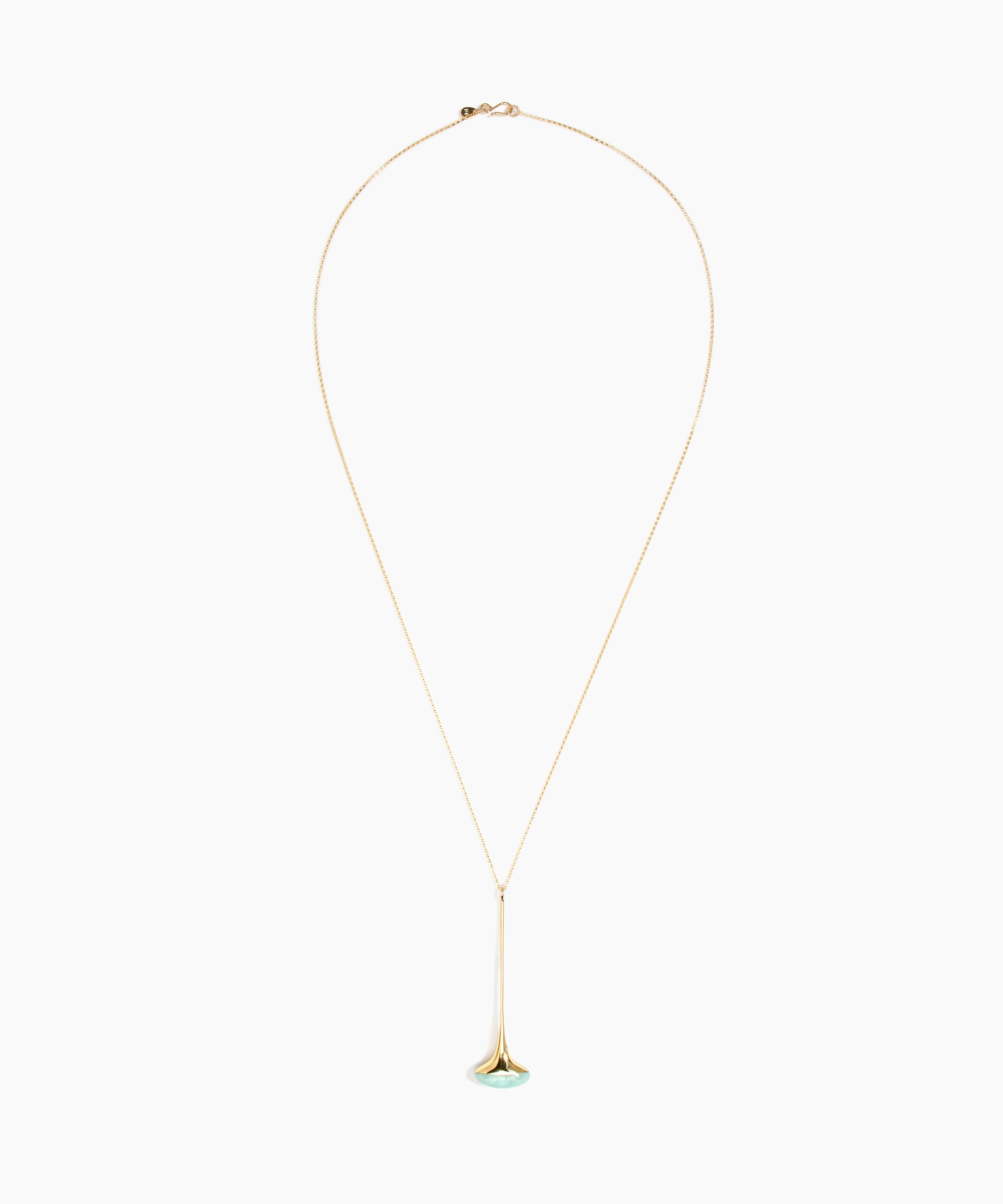 Dinosaur Designs Long Polished Lotus Chain Pendant in Mint with Gold-Fill hardware — marbled mint blue resin half-dome pendant with elongated polished gold-fill tapered stem on a fine gold-fill chain