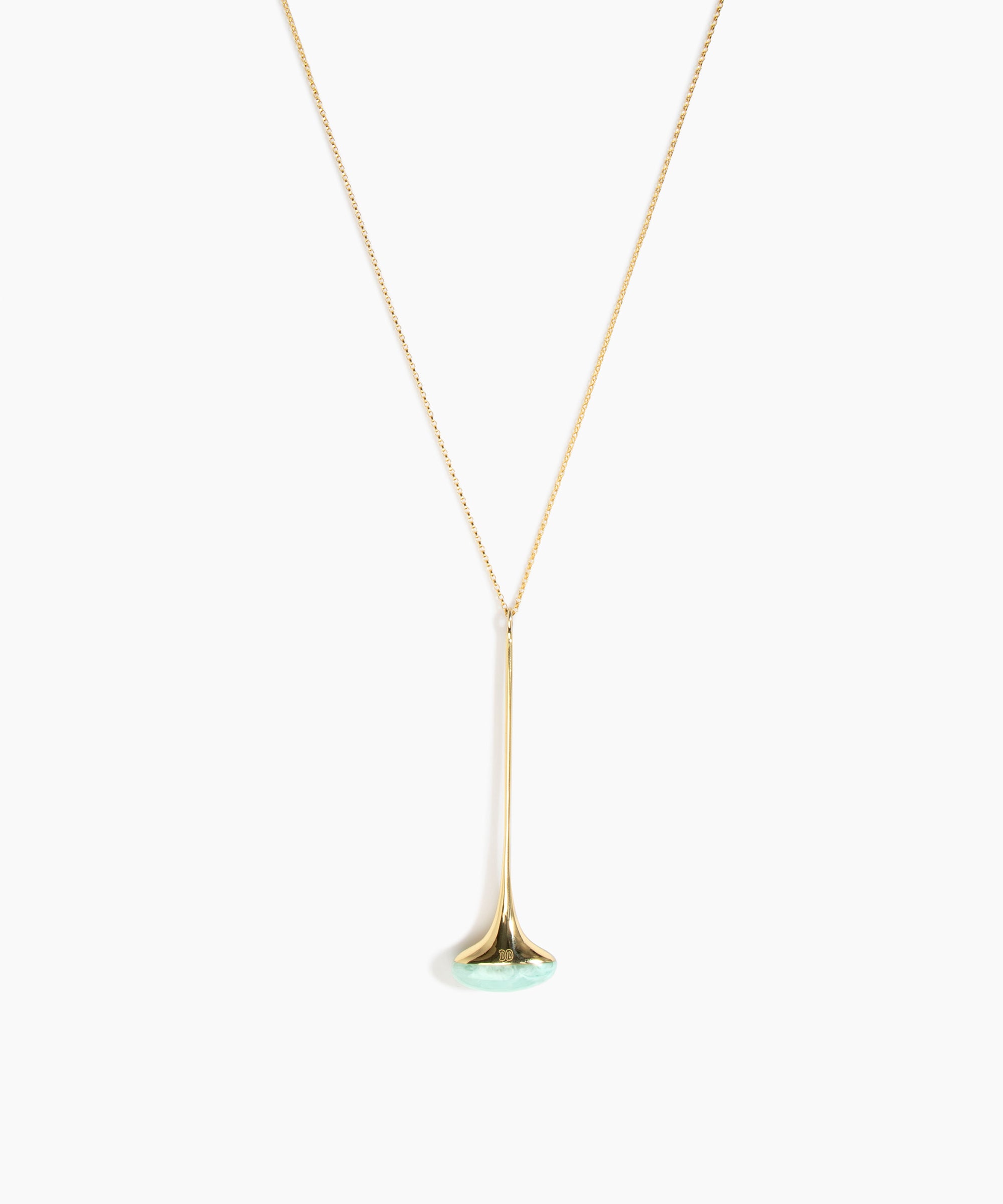 Dinosaur Designs Long Polished Lotus Chain Pendant in Mint with Gold-Fill hardware — marbled mint blue resin half-dome pendant with elongated polished gold-fill tapered stem on a fine gold-fill chain