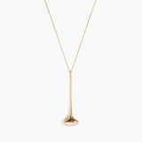 Dinosaur Designs Long Polished Lotus Chain Pendant in Rose Swirl with Gold-Fill hardware — marbled dusty pink resin half-dome pendant with elongated polished gold-fill tapered stem on a fine gold-fill chain