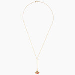 Dinosaur Designs Long Polished Lotus Chain Pendant in Rust with Gold-Fill hardware — marbled brown-red and cream resin half-dome pendant with elongated polished gold-fill tapered stem on a fine gold-fill chain