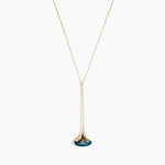 Dinosaur Designs Long Polished Lotus Chain Pendant in Turquoise with Gold-Fill hardware — marbled teal blue resin half-dome pendant with elongated polished gold-fill tapered stem on a fine gold-fill chain