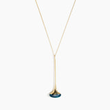 Dinosaur Designs Long Polished Lotus Chain Pendant in Turquoise with Gold-Fill hardware — marbled teal blue resin half-dome pendant with elongated polished gold-fill tapered stem on a fine gold-fill chain