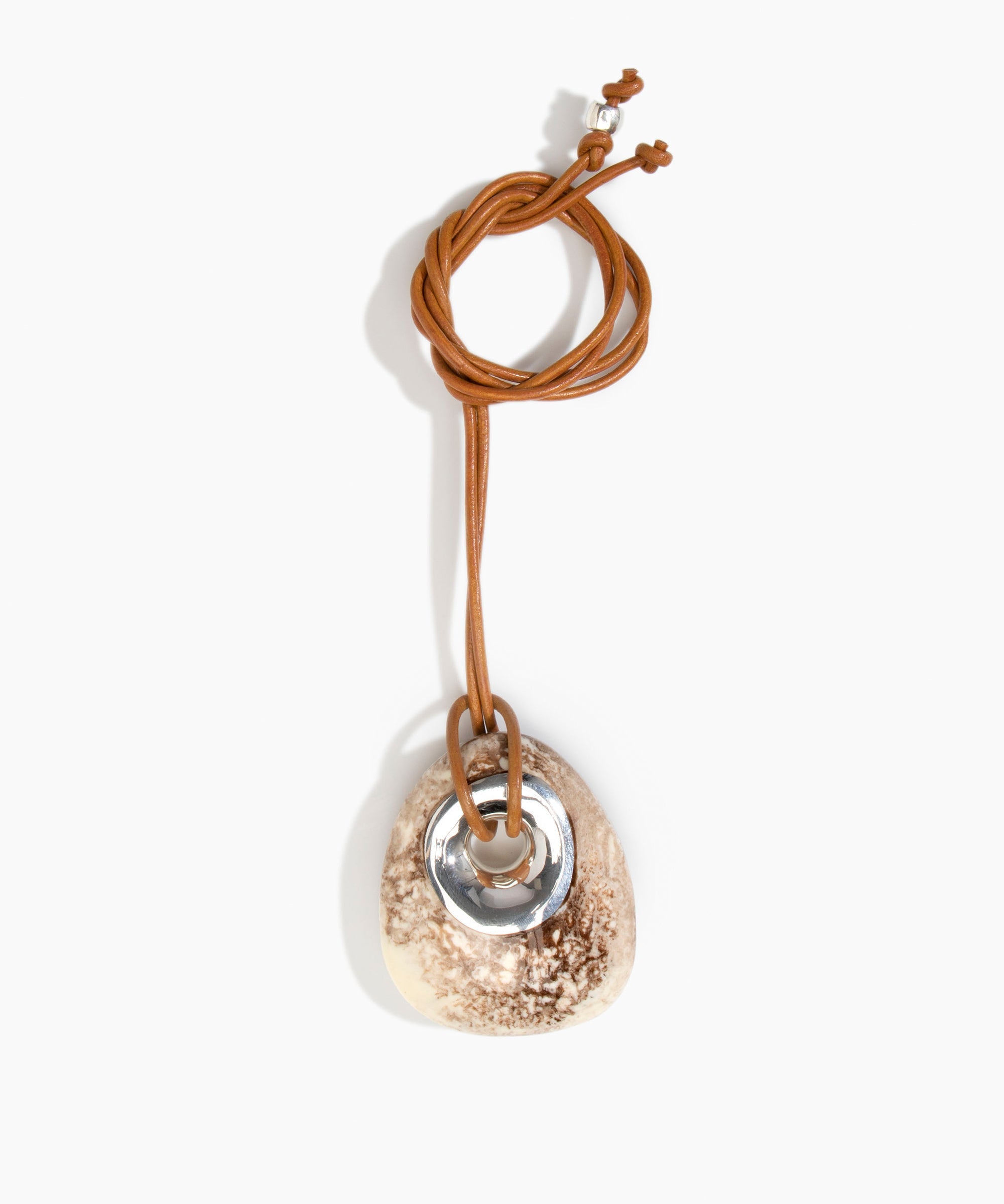 Dinosaur Designs PNRCKLEAL Large Rock Pendant Leather CAPPUCCINO