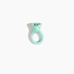 Dinosaur Designs Long Lily Ring in Mint — handcrafted marbled mint blue resin ring with sculptural swirled flower and brass bead