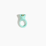 Dinosaur Designs Long Lily Ring in Mint — handcrafted marbled mint blue resin ring with sculptural swirled flower and brass bead