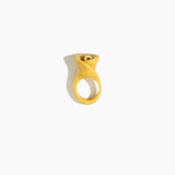 Dinosaur Designs Long Lily Ring in Pollen — handcrafted marbled yellow resin ring with sculptural swirled flower and brass bead