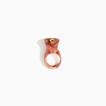 Dinosaur Designs Long Lily Ring in Rust — handcrafted marbled brown-red and cream resin ring with sculptural swirled flower and brass bead