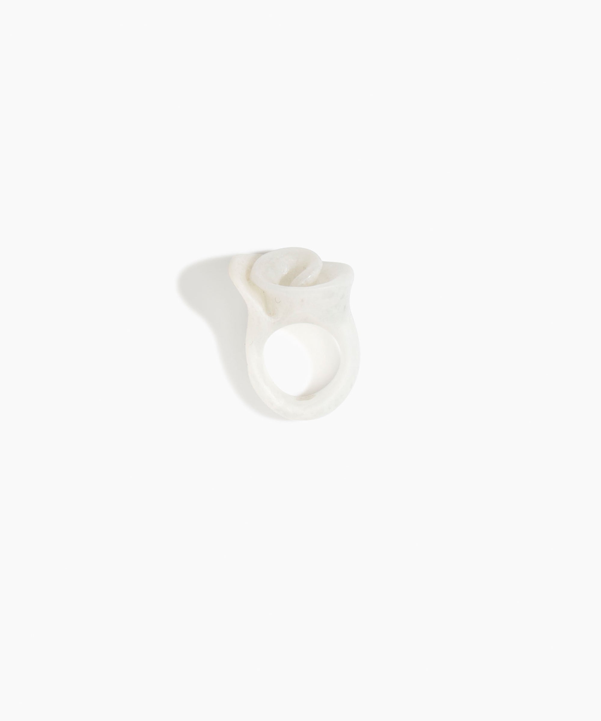 Dinosaur Designs Lily Ring in Chalk Swirl — handcrafted marbled off-white resin ring with sculptural swirled flower