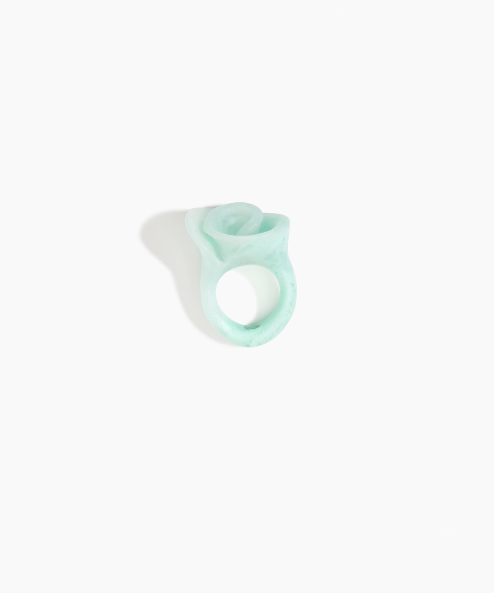 Dinosaur Designs Lily Ring in Mint — handcrafted marbled mint blue resin ring with sculptural swirled flower