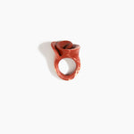 Dinosaur Designs Lily Ring in Rust — handcrafted marbled brown-red and cream resin ring with sculptural swirled flower