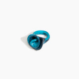 Dinosaur Designs Lily Ring in Turquoise — handcrafted marbled teal blue resin ring with sculptural swirled flower