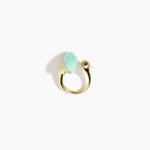 Dinosaur Designs Polished Lotus Ring in Mint with Brass — marbled mint blue resin elongated oval ring with  brass band and small brass ball detail