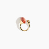 Dinosaur Designs Polished Lotus Ring in Rust with Brass — marbled brown-red and cream resin elongated oval ring with  brass band and small brass ball detail