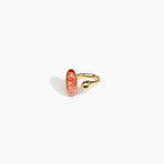 Dinosaur Designs Polished Lotus Ring in Rust with Brass — marbled brown-red and cream resin elongated oval ring with  brass band and small brass ball detail