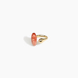Dinosaur Designs Polished Lotus Ring in Rust with Brass — marbled brown-red and cream resin elongated oval ring with  brass band and small brass ball detail