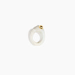 Dinosaur Designs Sprout Dot Ring in Chalk Swirl with Brass — handcrafted marbled off-white resin organic band ring with polished brass bead