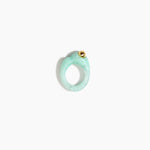 Dinosaur Designs Sprout Dot Ring in Mint with Brass — handcrafted marbled mint blue resin organic band ring with polished brass bead