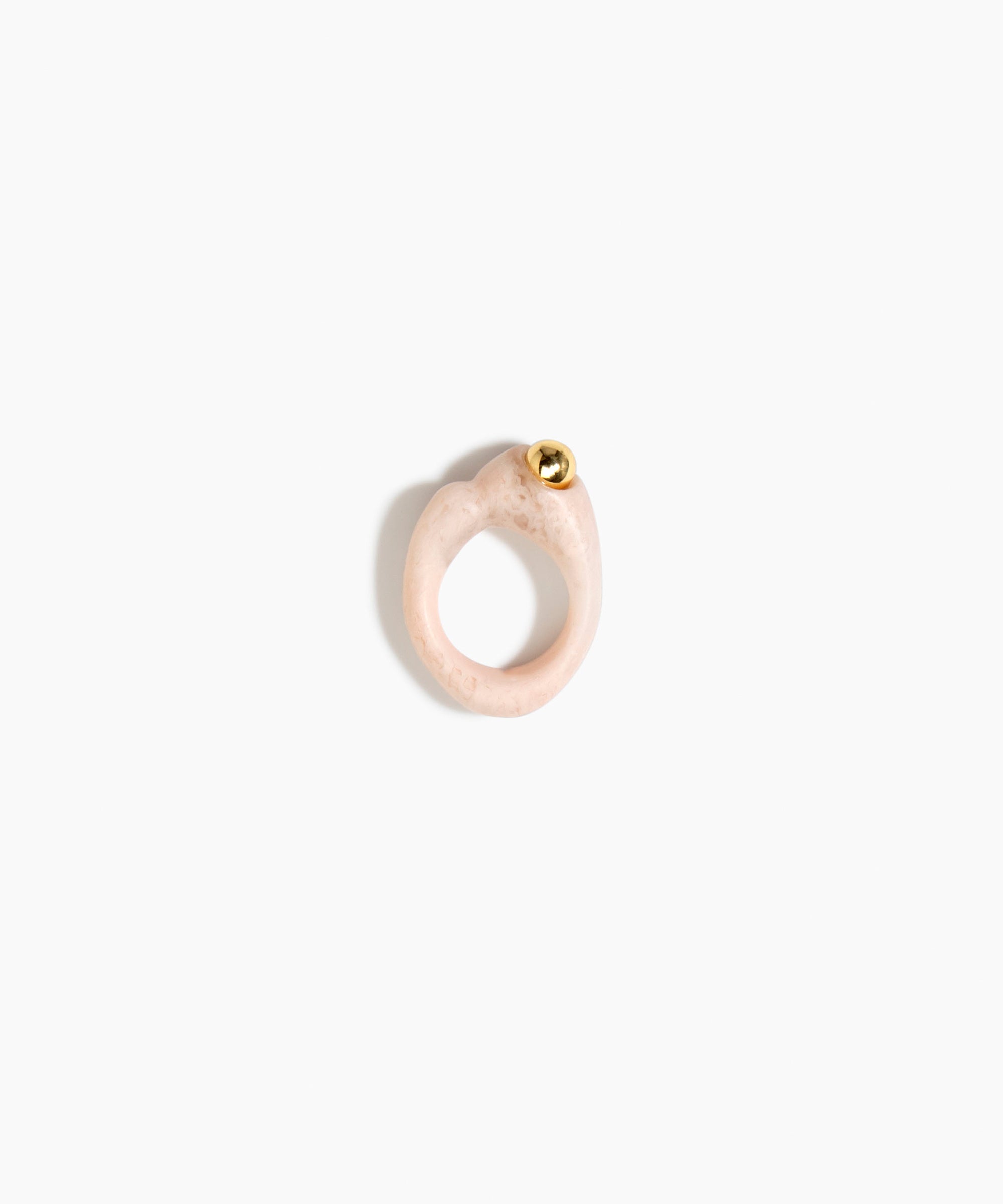 Dinosaur Designs Sprout Dot Ring in Rose Swirl with Brass — handcrafted marbled dusty pink resin organic band ring with polished brass bead