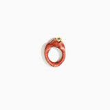 Dinosaur Designs Sprout Dot Ring in Rust with Brass — handcrafted marbled brown-red and cream resin organic band ring with polished brass bead