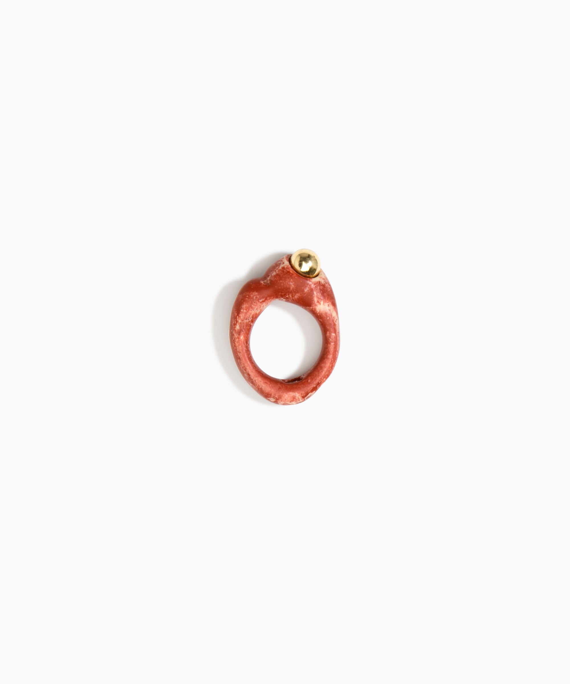 Dinosaur Designs Sprout Dot Ring in Rust with Brass — handcrafted marbled brown-red and cream resin organic band ring with polished brass bead