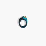 Dinosaur Designs Sprout Dot Ring in Turquoise with Brass — handcrafted marbled teal blue resin organic band ring with polished brass bead