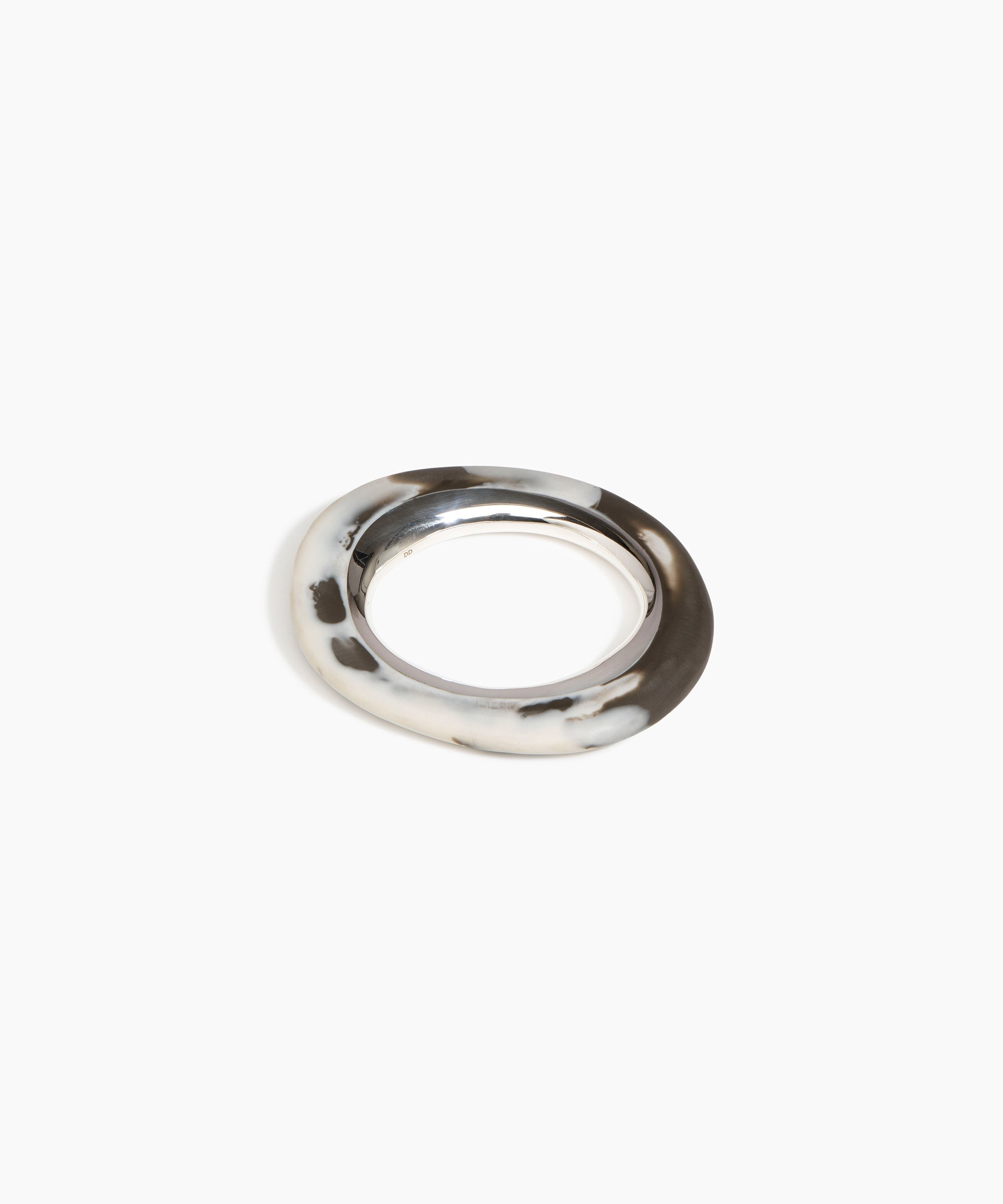 Dinosaur Designs Small Drift Duo Bangle in Granite Colour resin with Silver-Plated Brass Material.