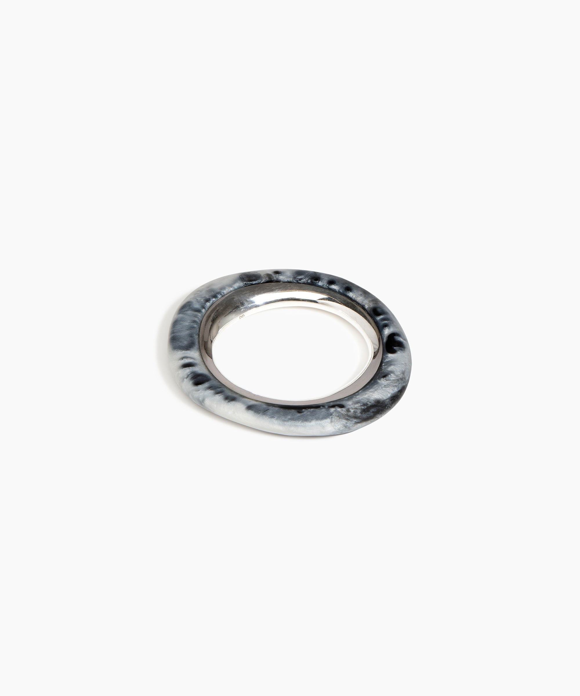 Dinosaur Designs Small Drift Duo Bangle in Slate Colour resin with Silver-Plated Brass Material.