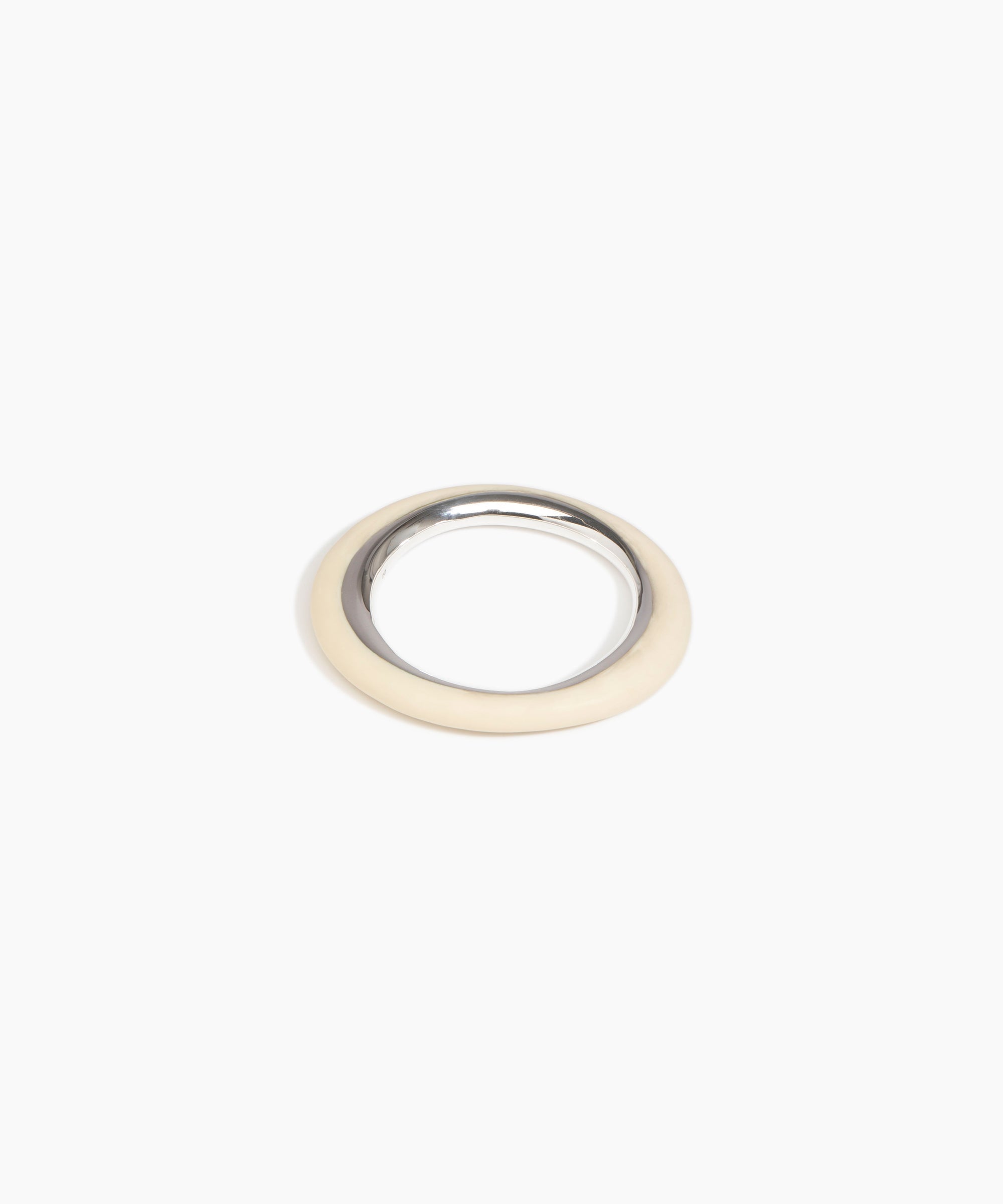 Dinosaur Designs Drift Duo Wishbone Bangle in Cream Colour resin with Silver-Plated Brass Material.