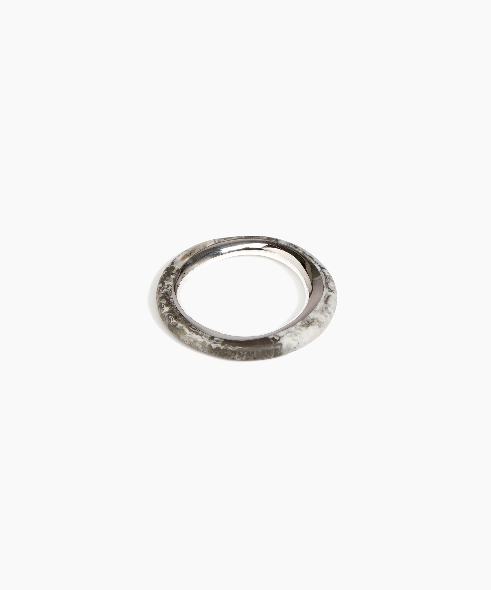 Dinosaur Designs Drift Duo Wishbone Bangle in Granite Colour resin with Silver-Plated Brass Material.