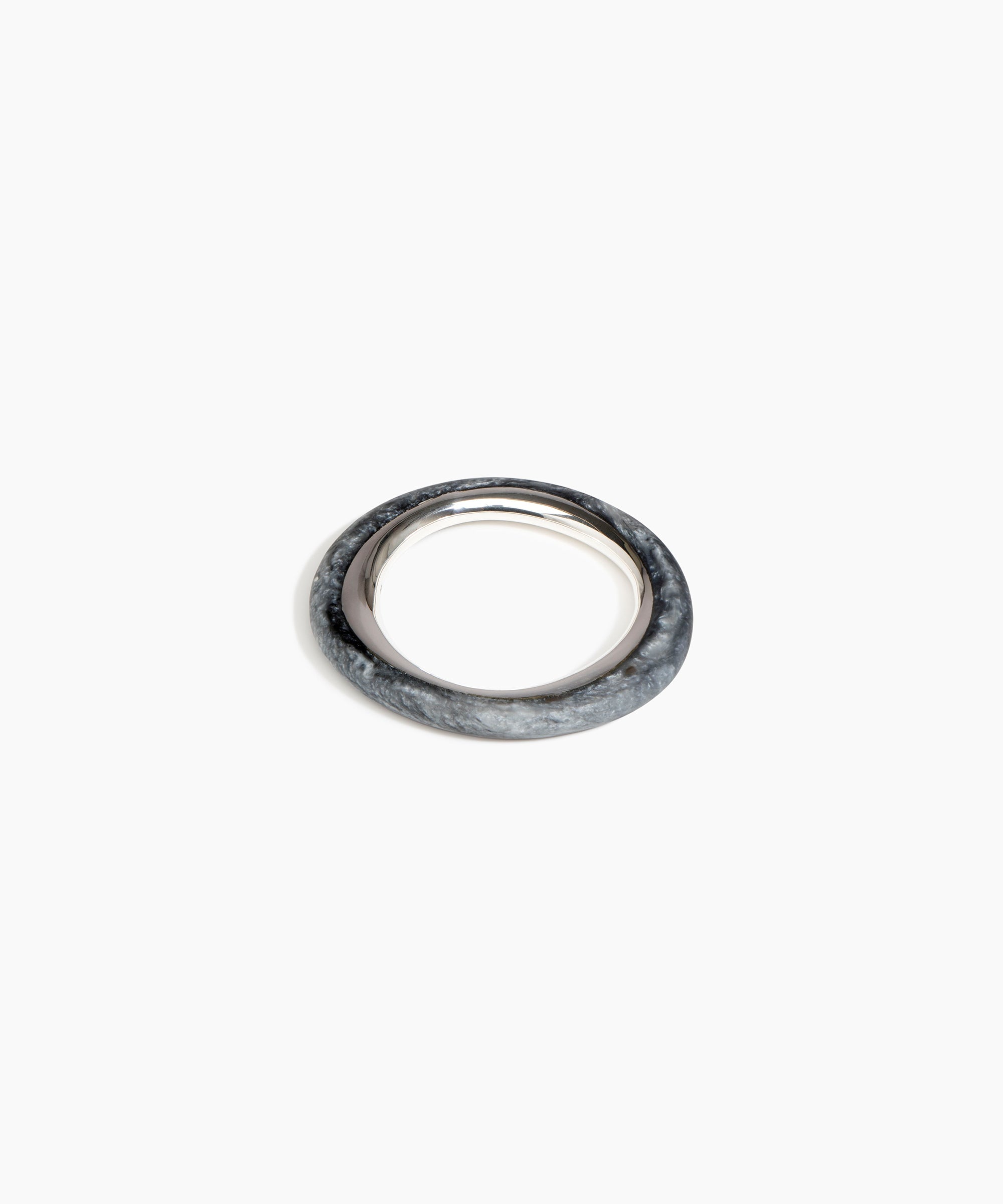 Dinosaur Designs Drift Duo Wishbone Bangle in Slate Colour resin with Silver-Plated Brass Material.