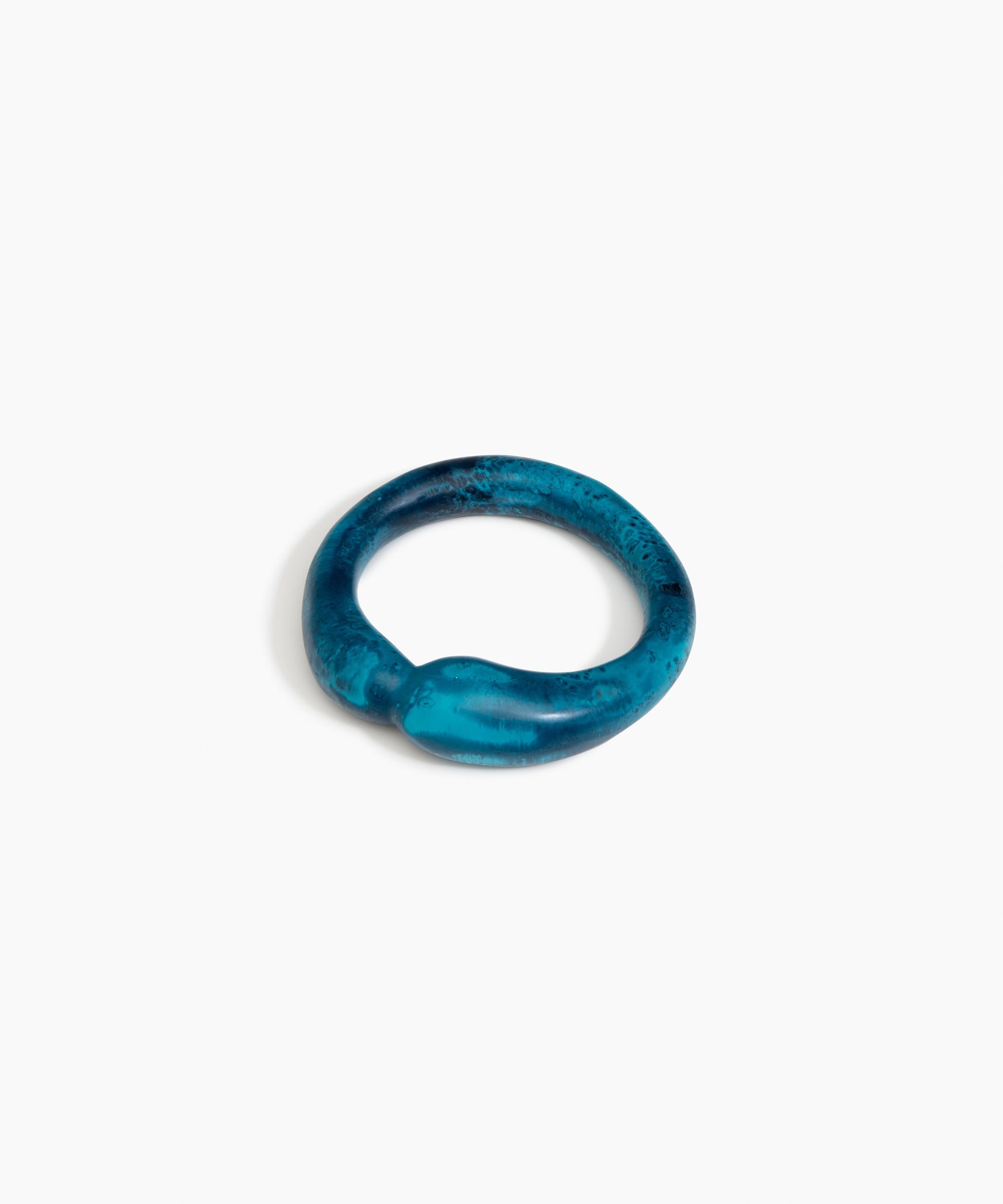 Dinosaur Designs Sprout Bangle in Turquoise — handcrafted marbled teal blue resin bangle with chunky rounded form