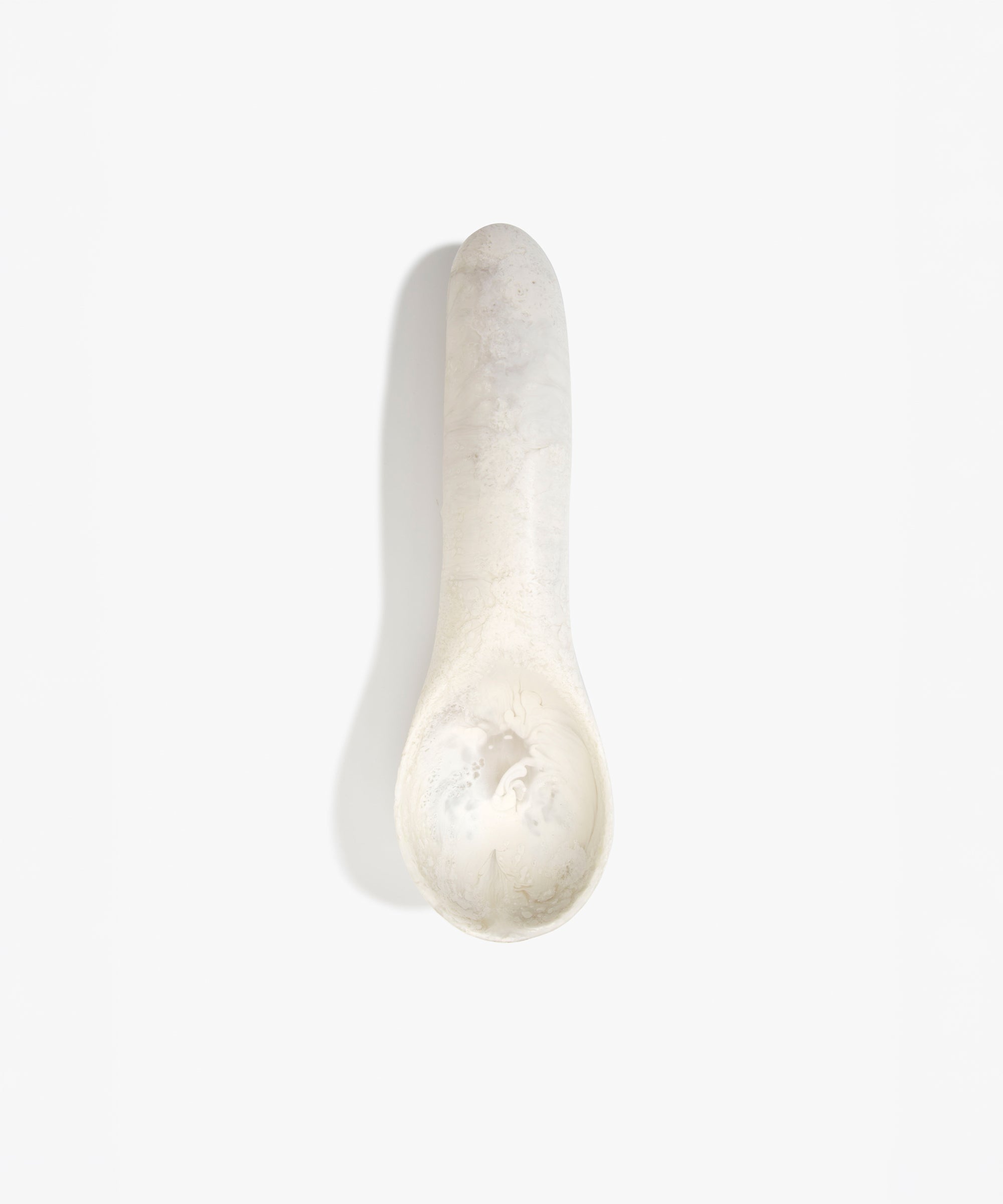 Dinosaur Designs Shell Gelato Scoop in Chalk Swirl — handcrafted marbled off-white resin ice cream scoop with deep rounded bowl and smooth cylindrical handle