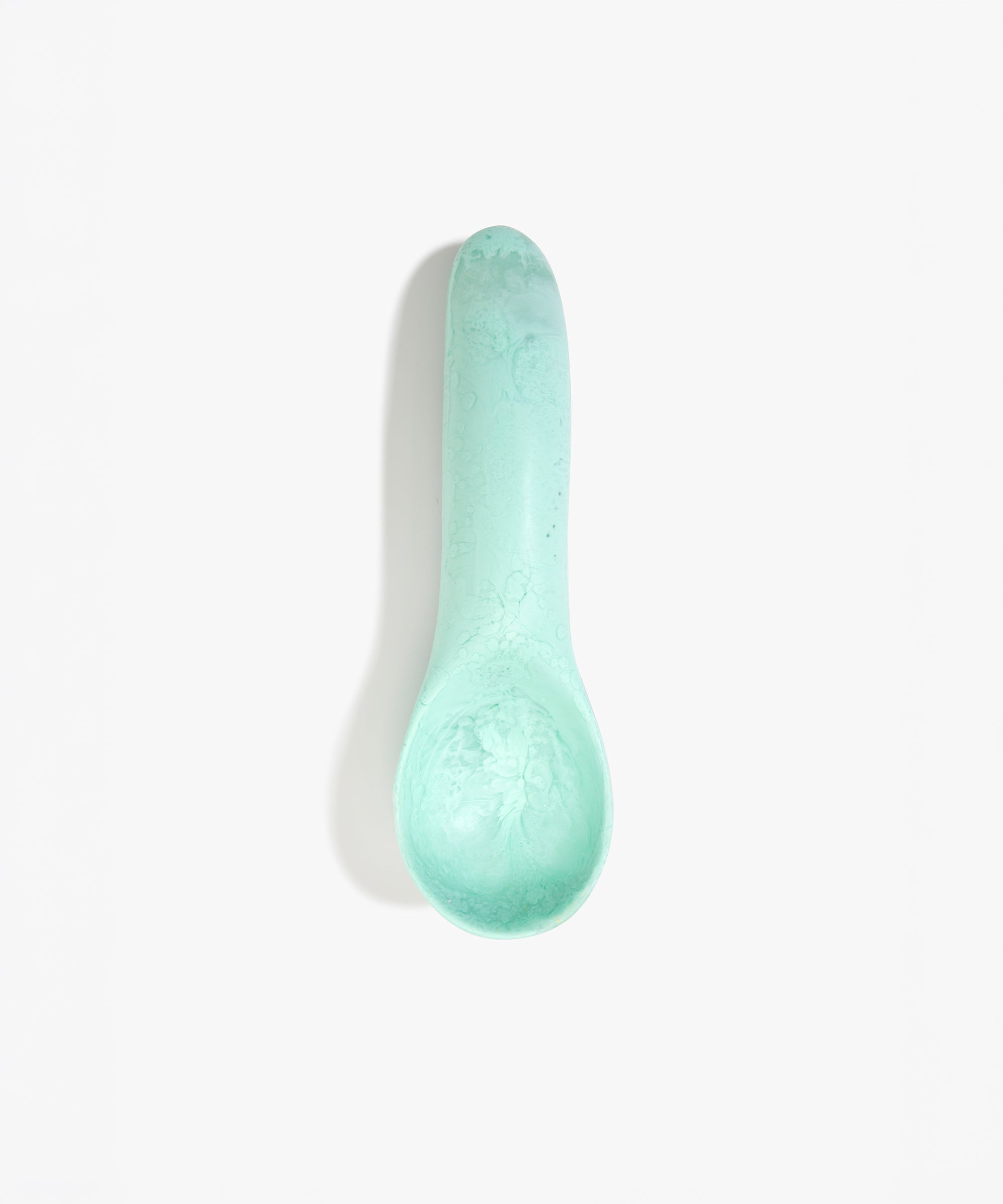 Dinosaur Designs Shell Gelato Scoop in Mint — handcrafted marbled mint blue resin ice cream scoop with deep rounded bowl and smooth cylindrical handle