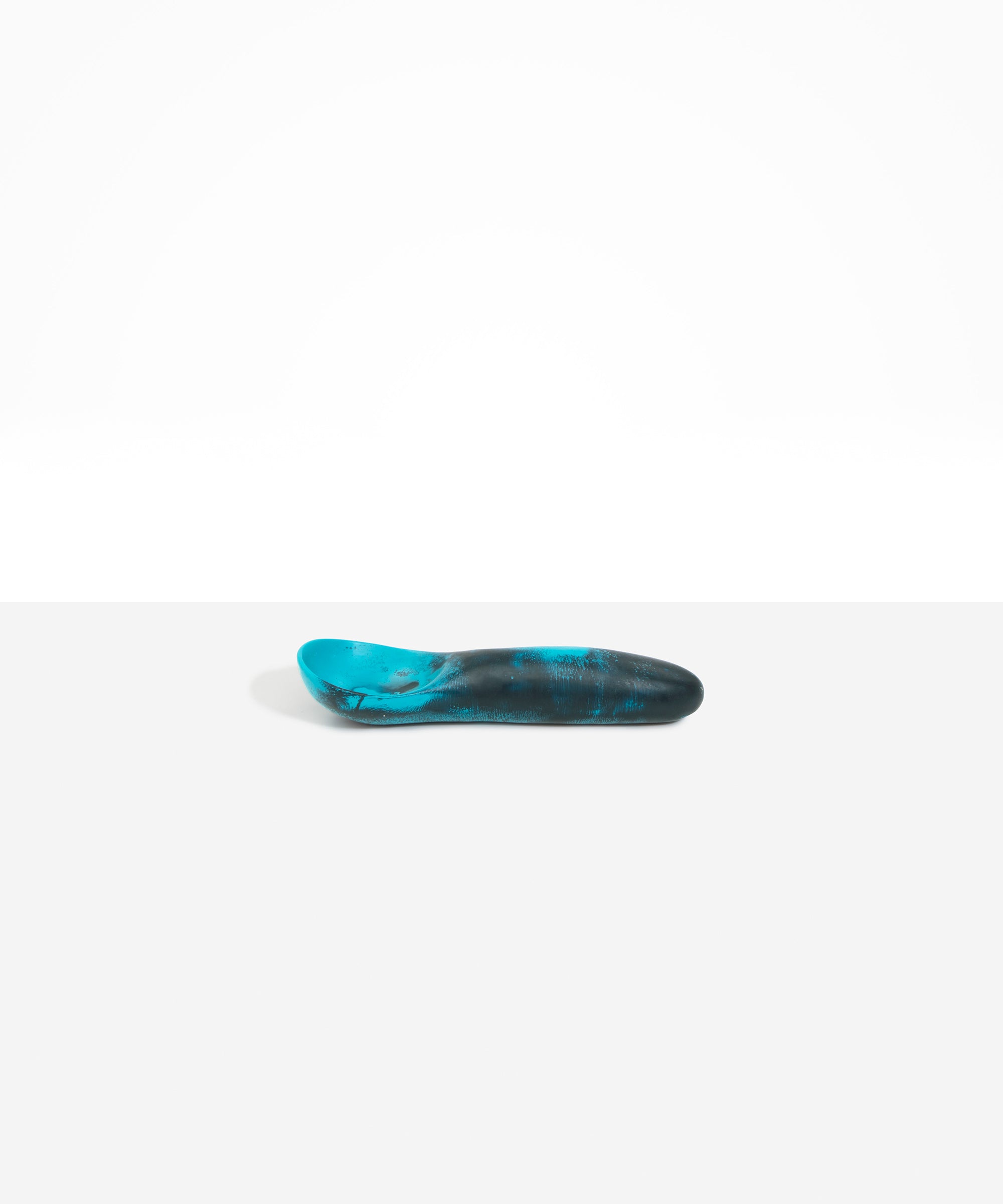Dinosaur Designs Shell Gelato Scoop in Turquoise — handcrafted marbled teal blue resin ice cream scoop with deep rounded bowl and smooth cylindrical handle