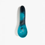 Dinosaur Designs Shell Gelato Scoop in Turquoise — handcrafted marbled teal blue resin ice cream scoop with deep rounded bowl and smooth cylindrical handle