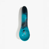 Dinosaur Designs Shell Gelato Scoop in Turquoise — handcrafted marbled teal blue resin ice cream scoop with deep rounded bowl and smooth cylindrical handle