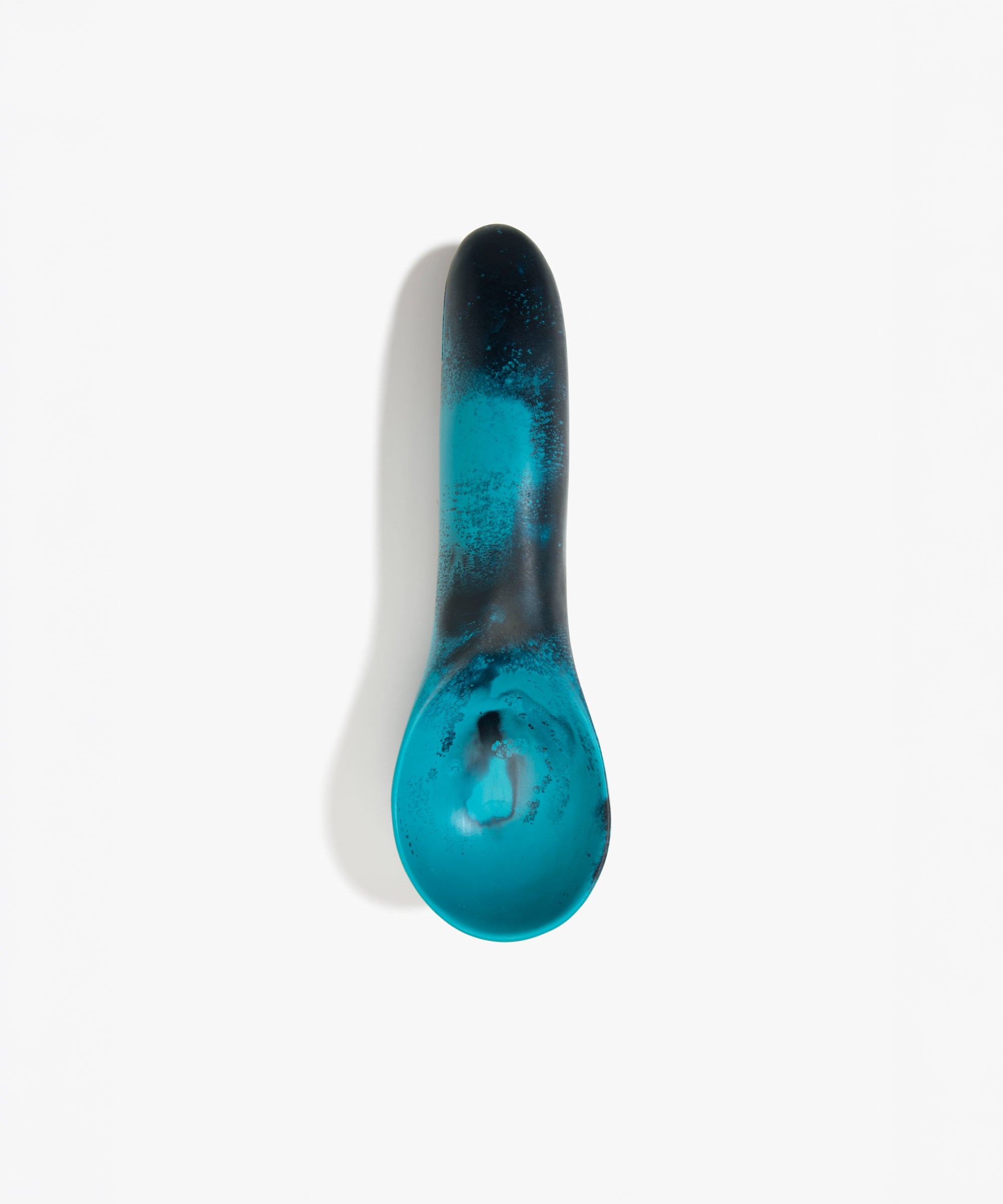 Dinosaur Designs Shell Gelato Scoop in Turquoise — handcrafted marbled teal blue resin ice cream scoop with deep rounded bowl and smooth cylindrical handle